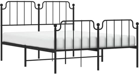 vidaXL Bettgestell, Bettrahmen mit Lattenrost Metallbeinen, Bett Gästebett mit Kopfteil Fußteil, Metallbett Doppelbett Schlafzimmerbett, Schwarz 140x200cm Metall