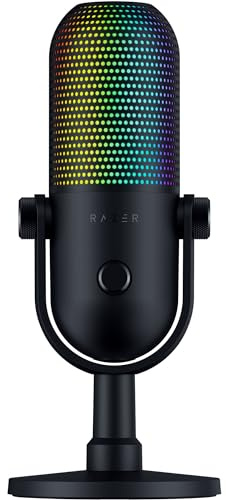 Razer Seiren V3 Chroma RGB USB Microphone: Stream & Game Reactive Lighting - Tap-to-Mute Sensor - Condenser Mic - Digital Gain Limiter & Shock Absorber - PC, Discord, OBS Studio, XSplit - Black
