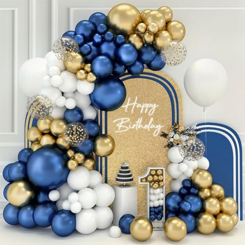 Luftballon Girlande Blau Gold, 102Pcs Blau Luftballons Geburtstag Kit Mit Metallic Gold Ballons Weiße Ballons Marineblau Ballon,18 12 10 5 Zoll Latex Ballonbogen Für Geburtstag Baby Shower Sünnet Deko