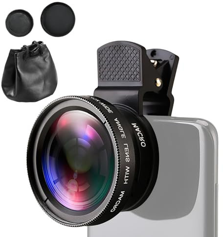 Kit di Obiettivo per Smartphone, Set di Lenti 2 in 1, 12,5 X Macro Lens Clip-on + 0,45 X grandangolare 140 °, Obiettivo Universale per Fotocamera, Macro lens per iPhone Samsung