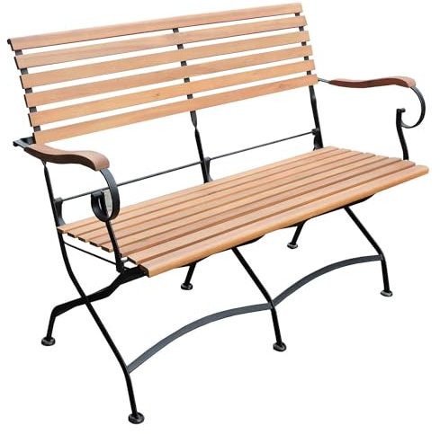 OUTLIV. Gartenbank Lindau, Stahl/Akazie, witterungsbeständig, klappbar, Natur/schwarz, 120x59x88 cm