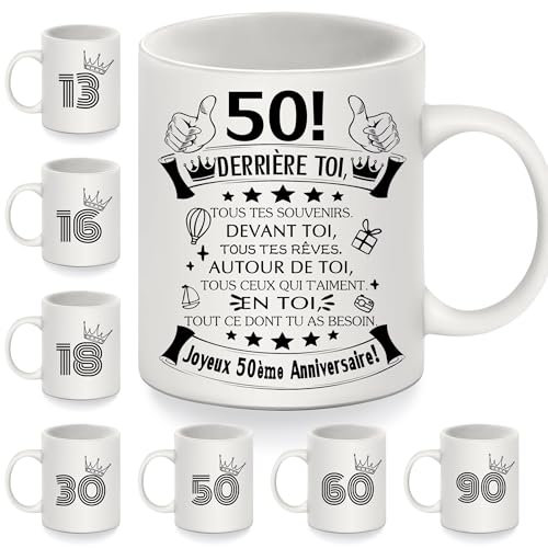 50e Anniversaire Tasses pour 50 ans Femmes Hommes Tasse à café Derrière toi tous tes souvenirs pour maman papa tante oncle Sœur Grand-mère Femme amis cadeau d'inspiration pour l'anniversaire(50-a)