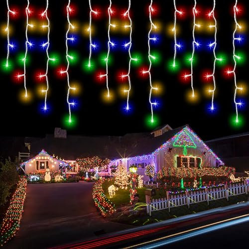 Lichterkette Eisregen Außen, 5m 200er LED Lichtervorhang LED mit Timer, IP44 wasserdicht 8 Modi für Innen Außen Weihnachten, Schlafzimmer, Party, Hochzeit, Balkon, Garten Deko