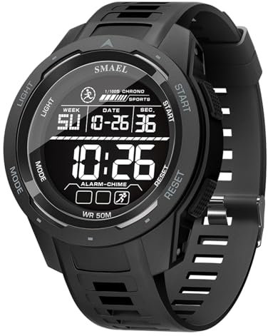 Orologio digitale sportivo da uomo, impermeabile, grande quadrante, orologio da polso militare con retroilluminazione, sveglia, cronometro, calendario antiurto, regalo per uomo, Nero , Cinturino