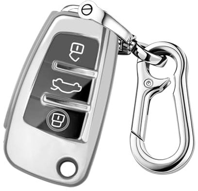 FT FUNTOR Schlüssel Hülle für Audi,3 Transparente Tasten TPU mit Schlüsselanhänger für Audi Autoschlüssel Hülle,Passen für Audi A1 A3 A4 A6 A8 Quattro Q2 Q3 Q7 R8 RS3 RS6 S3 S6 TT TTS (D-Silbrig)