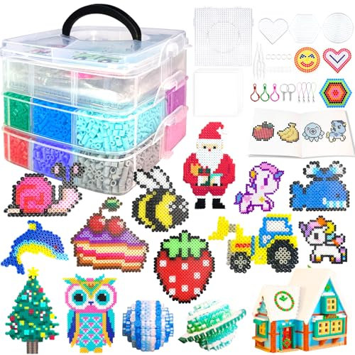 11000 Piezas Cuentas Para Planchar, 5MM Abalorios Fusibles de 20 Colores Set con Caja de Almacenamiento, Guía del Usuario, Diseño DIY de Decoracióny y Manualidade, Para Niños Cumpleaños Navidad
