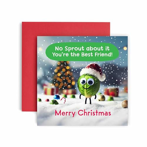 Huxters Weihnachtskarten für Sie - Sprout Christmas Lustige Weihnachtskarte für Frauen und Freunde - Lustige Weihnachtskarte für beste Freundin Spaß Happy Christmas - 14,8 cm (Freund)