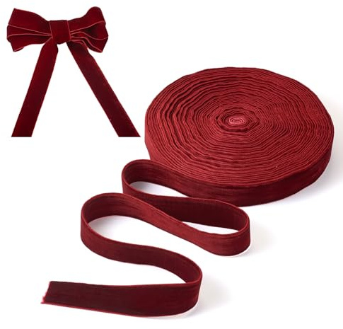 Craftdady Doppelseitiges Samtband, 2,5 cm, für handgefertigte Ornamente, Pakete, Blumensträuße, Verpackung, Schleife, Knoten, Weihnachtsdekoration, 12,5 m, Dunkelrot