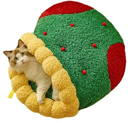 Hundebett Weihnachten - Atmungsaktives Winter Katzenhöhle Bett | Katze Weihnachtshaus | Hundezelt Bett Katze | Haustier Weihnachtsbaum | Halbgeschlossenes Katzenversteck | Weihnachten Katzennest für