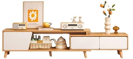 Meuble TV Meuble TV rétractable Table de Console TV multimédia Moderne Centre de Divertissement avec tiroirs et étagères de Rangement Ouvertes for Salon, Chambre à Coucher, Bureau(B)
