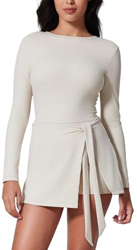 Tenniskleid für Damen, athletisches Kleid mit integrierten Shorts, ärmellos, Seitenschlitz, Golfkleid, Workout, rückenfreie Kleider, Cremeweiß, Groß