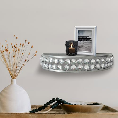 ZEXUIRU 1 Set glitzernde Strass-Regale, halbrunde Metallregale, abnehmbare Paletten-Wandregale, Heimdekoration, groß, 29 x 15 cm, Silber
