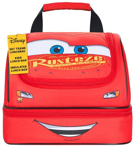 Get Trend Disney Cars Lunchtasche Kinder Kühltasche Brotdose mit 2 Fächern für Schule Uni Kita Arbeit Geschenk Idee (Rot McQueen)