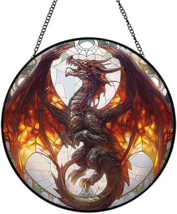 Xuoxeji Dragon Stained Glass Window Hanging, 20cm/7.87in Dragon Sun Catcher Decor, Dragon Suncatchers for Friends and Family (Dragon)
