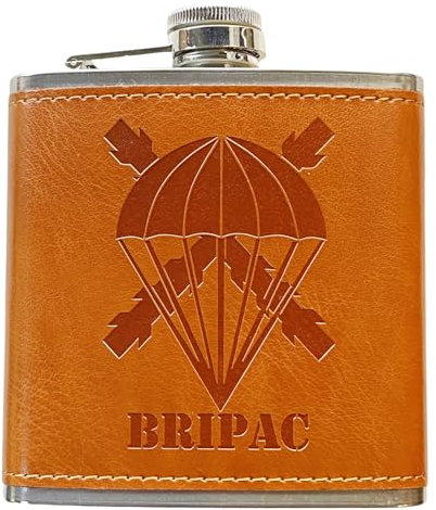 Petaca de Acero Inoxidable 304 /Forrada en Piel(Marrón) Alcohol Personalizada para Hombres, Petaca 6oz/177ml, Camping, Senderismo, Bar, Fiesta, Barbacoa y Bodas (Bripac)