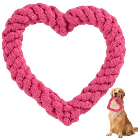 Heart Ropes Dog Toy, Handwoven Cotton Rope Pet Toy for Dogs, Heart Shape Chew Toy with Teeth Cleaning Function, Durable Dog Rope Toy for Small Medium Large Dogs (rose red)