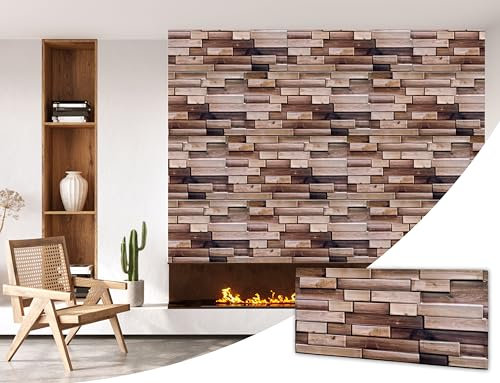 Self Adhesive Wood Panelling Tile Cladding 3D Wall Panels Wooden Effect Decorative Wall Covering Panel (Set of 10 Panels 1.8m2 Hazelnut)