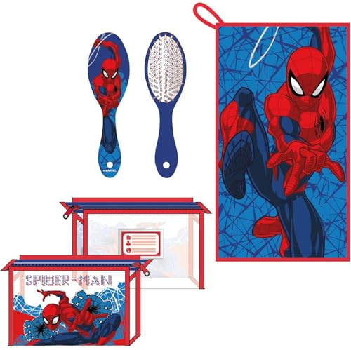 Travel Toiletry Bag with Comb, Towel and Spiderman Bag for Travel or School, Red, Clear Toiletry Bag with Zipper