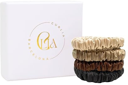 CurLia 4er-Set Haargummis Aus 100% Reiner Maulbeerseide – Vier Dünne Haargummi Damen - Hochwertiges Haarband Set - Zopfgummi ohne Haarbruch - Kleine Haargummis in Schwarz, Braun, Beige, Champagner