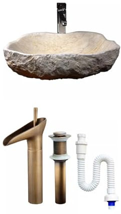 SnamicE Lavandino da appoggio in Pietra Moderno e Creativo per Bagno, casa, Balcone, Esterno, lavabo in Pietra, lavabo da appoggio, lavabo a Ciotola.,