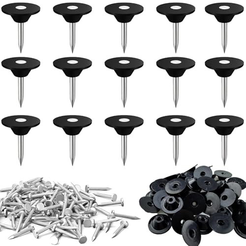 ARTGUTS 100 Stück Dichtnägel für Noppenbahn,16.7 * 6.5mm Montageknöpfe mit Nagel, für Noppenfolie Baudrainage, Hochbeete, Blumentöpfe oder Kellerwände (Schwarz)