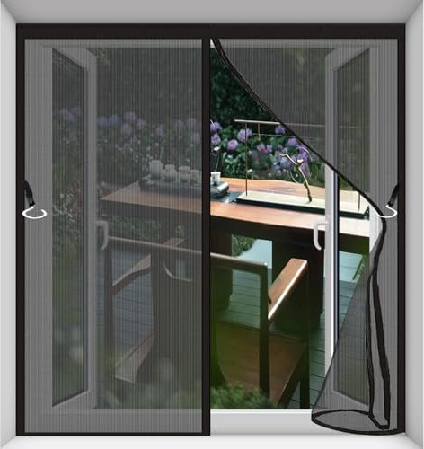 Mosquitera Puerta Magnetica 82 x 56 cm Adiós a Los Mosquitos Malla Fina Mosquitera Ventana Magnética Adsorción Magnética Automático con Cinta de Gancho, Negro