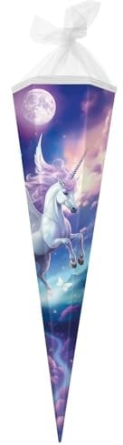 goldbuch 98 152 Schultüte 85 cm Diana, Zuckertüte 6-eckig, Geschenktüte mit Einhorn-Motiv, Geschenkverpackung aus Lackkarton, Einschulungstüte mit Netzverschluss, ca. 85 x 24 x 20 cm, blau weiß