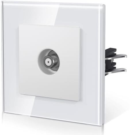 BSEED Satellit Steckdose aus Glas,Unterputz Wandsteckdose mit Krallen, NEU E-Serie, 86mm Weiß