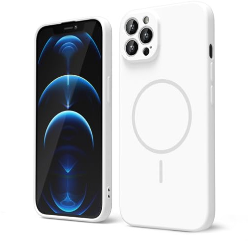 oakxco for iPhone 12 Pro Max Case Silicone Mag Safe, Magnetic Slim Thin Phone Case Compatible with Magsafe, Women Girls Cute Girly Aesthetic Soft Rubber Gel Safecase with Camera Cover, White