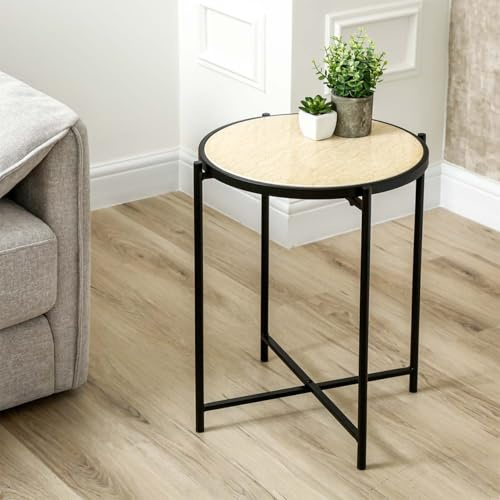 VANITY LIVING Set of 2 Nesting Tables with Marble Top – Space-Saving Nest of Side Tables for Living Room, End Tables Bedroom & Home Decor (Black with Marble Top)