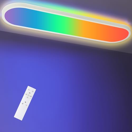 LEZOE LED Deckenleuchte dimmbar mit Fernbedienung, 24W 3000lm RGB Deckenlampe Farbwechsel Dimmbar Bunt, 4000K LED Bürodeckenleuchte Panel für Wohnzimmer Schlafzimmer Kinderzimmer 60x20x2.9cm Oval