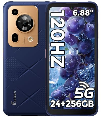 FOSSiBOT F112 Pro 5G Téléphone Portable Incassable 24Go + 256Go/1To, Smartphone Incassable Dimensity 6300, Écran HD+ 6,88 120Hz Android 14, 50MP 7150mAh Dual SIM Octa-Core/IP68/IP69K/OTG/NFC (Bleu)