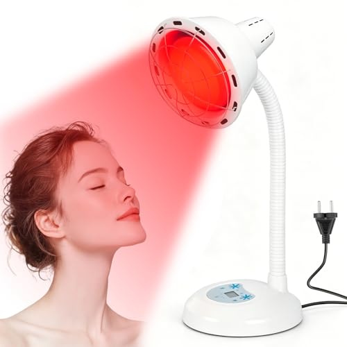 XJJAUGKLY Rotlichtlampe Wärmelampe100W, mit Timer & 10 Temperaturstufen | Tragbare Infrarot-Wärmelampe mit Schutzgitter & Überhitzungsschutz, für Rücken, Nacken & Muskeln, für Zuhause, Büro