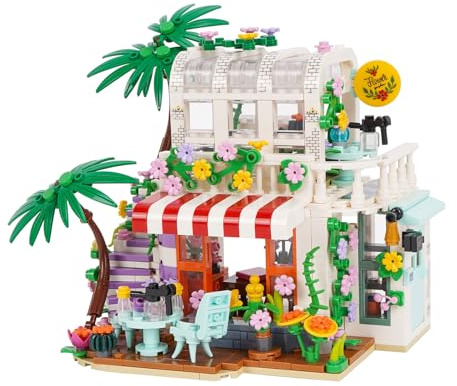 Geniteen Juego de Bloques de Construcción de Casa Flor, 775 Piezas Kit de Construcción de Invernadero Sol Kit Creativo Vista de Calle Modelo de Tienda de Ciudad Moc para Adultos(Casa de Flores)