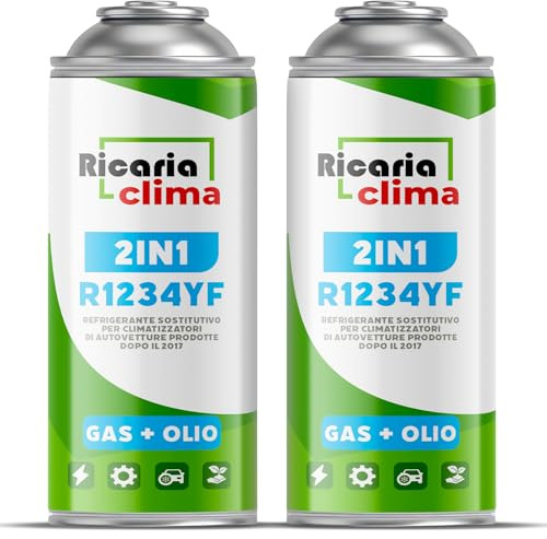 Ricaria Clima - Gas sostitutivo R1234yf per climatizzatori – Ricarica climatizzatore auto – Gas per veicoli dal 2016 – Kit di ricarica gas – 2 bombolette da 235 g