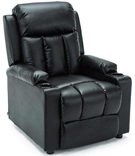 More4Homes STUDIO RECLINER w DRINK HOLDERS ARMCHAIR SOFA BONDED LEATHER CHAIR RECLINING CINEMA (Black)