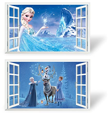 2Pcs Wandtattoo 3D Effekt XXL Wandaufkleber Fenster für Mädchen Kinderzimmer Wanddurchbruch Tattoo Wandbild Groß 1000mmx600mm V03
