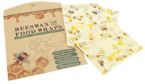 Beeswax Wrap Set of 3, Eco Friendly Zero Waste Reusable Food Wraps, Biodegradable Alternative to Cling Film, Plastic Free Food Storage, Cheese and Sandwich Wrappers