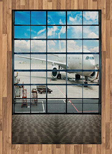 ABAKUHAUS China Teppich, Shangai Flughafen Flugzeug, Deko-Teppich Digitaldruck, Färben mit langfristigen Halt, 120 x 180 cm, Himmelblau und Weiß