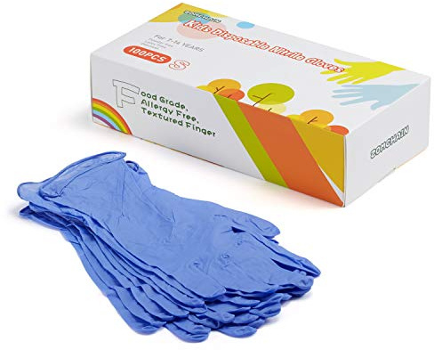 ZOMCHAIN Nitrile Gloves Guanti usa e getta in nitrile, per bambini dai 7 ai 14 anni, senza lattice, per uso alimentare, senza polvere, per artigianato, pittura, giardinaggio, cucina, pulizia