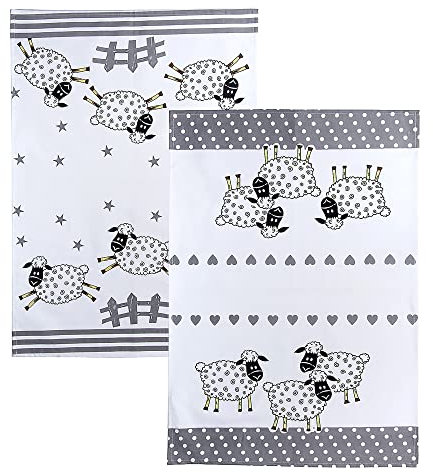 SPOTTED DOG GIFT COMPANY - 2er Set Küchentücher Baumwolle, Abtrockentücher Küche, Schwarz und weiß 50 x 70 cm, Schaf-Motiv, Schaf Geschenk für Tierliebhaber