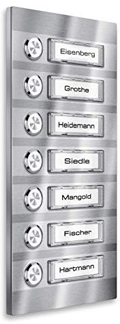Metzler Aufputz Türklingel für Mehrfamilienhäuser - V2A Edelstahl - Austauschbare Namensschilder - wählbare Namensschild-Beleuchtung - Mehrfamilienhaus Klingel Inkl. Befestigung - 7-Fach