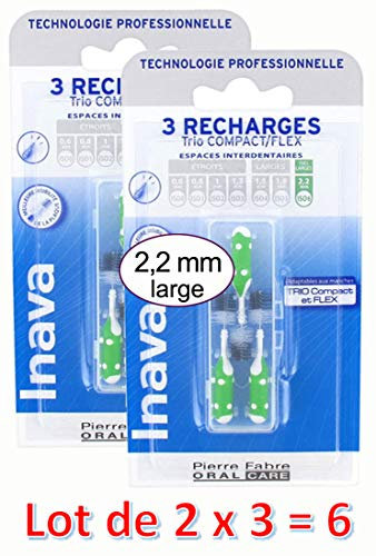 Inava Brossettes 2.2 mm Trio Compact et Flex Espaces Trés Larges 3 recharges (vert) lot de 2 x 3 = 6 recharges