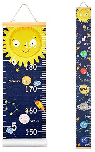 Beinou Messlatte Kind Baby Wachstum Stabelle Holzwand Lineal 7,9 '' x 79 '' Leinwand Höhenmessung für Kinderzimmer Holzrahmen Wandbehang Solarraum Planet