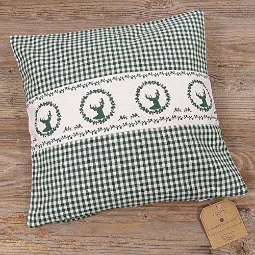 Kissen-Bezug in 30x30 cm für Deko-Kissen Sofa-Kissen - Baumwolle Kissen-Hülle RESI im Landhaus-Stil Hirsch grün weiß kariert - Waschbarer Reißverschluss Zierkissen-Bezug für Couchkissen