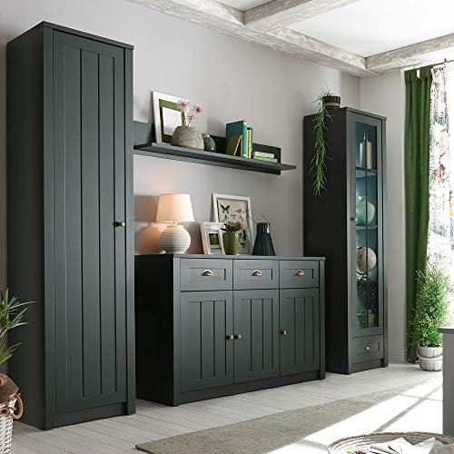 Lomadox Wohnwand/Anbauwand in edlem grün - inkl. Stauraumschrank & Wandboard