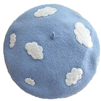 Packitcute Baskenmütze aus Wolle, für Teenager, Mädchen, handgefertigt, leicht, niedlich, Wolke, süß, Lolita-Hüte, Blau