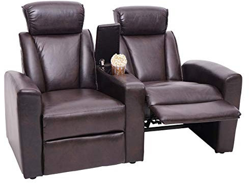 Mendler 2er Kinosessel HWC-H30, Relaxsessel Fernsehsessel Zweisitzer Sofa, Staufach Soft Touch Kunstleder MVG - braun