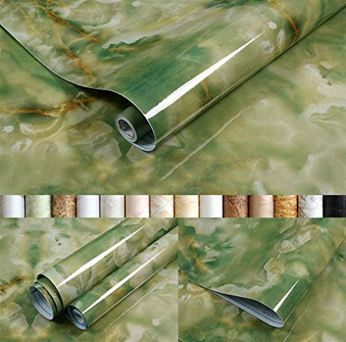 Liveinu Pegatinas para armarios de cocina, de PVC, autoadhesivas, para muebles, resistente al agua, para armarios, muebles, lámina autoadhesiva para armarios de cocina, color verde mármol, 60 x 300 cm