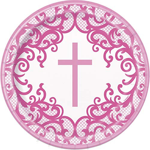 Fancy Pink Cross Round Dinner Plates (22cm) - Elegant & Unique Disposable Tableware - Perfect for Parties, Celebrations, and Special Occasions - 8ct